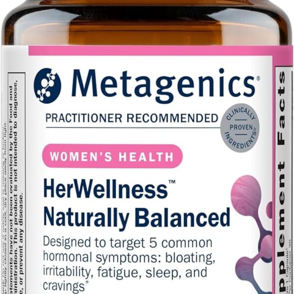 Metagenics HerWellness Naturally Balanced - Women's Hormone Support with Saffron, Licorice Root, Vitamin B6 & Chromium - Supports Bloating, Mood, Stress, Sleep & Energy - Gluten-Free - 30 Capsules
