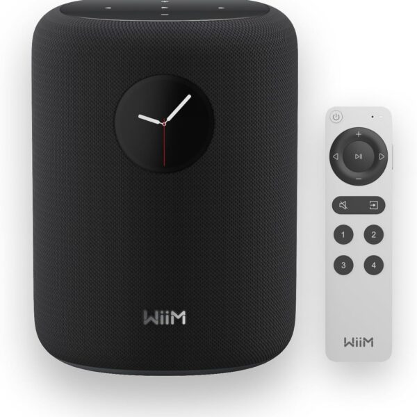 WiiM Sound Smart Speaker with 1.8 Touch Display, HiRes 24bit/192 kHz, AI RoomFit Room Correction, 100W Peak, WiFi 6E/Bluetooth 5.3, MultiRoom & Stereo Pairing, Remote Included, Black