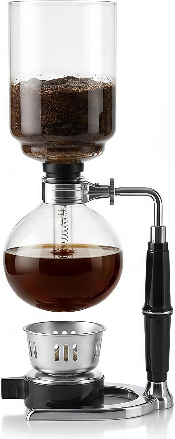Siphon Coffee Maker, 20 oz Glass Vacuum Brewer with Cloth Filter | Borosilicate glass, reusable cloth filter, alcohol burner, hands-on siphon brewing, rich small-batch coffee