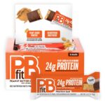 PBfit Peanut Butter Chocolate Protein Bars, 24g Protein, Gluten Free, Vegan, Plant-Based 40-30-30 Macros, 2.47 Oz (Pack of 12)