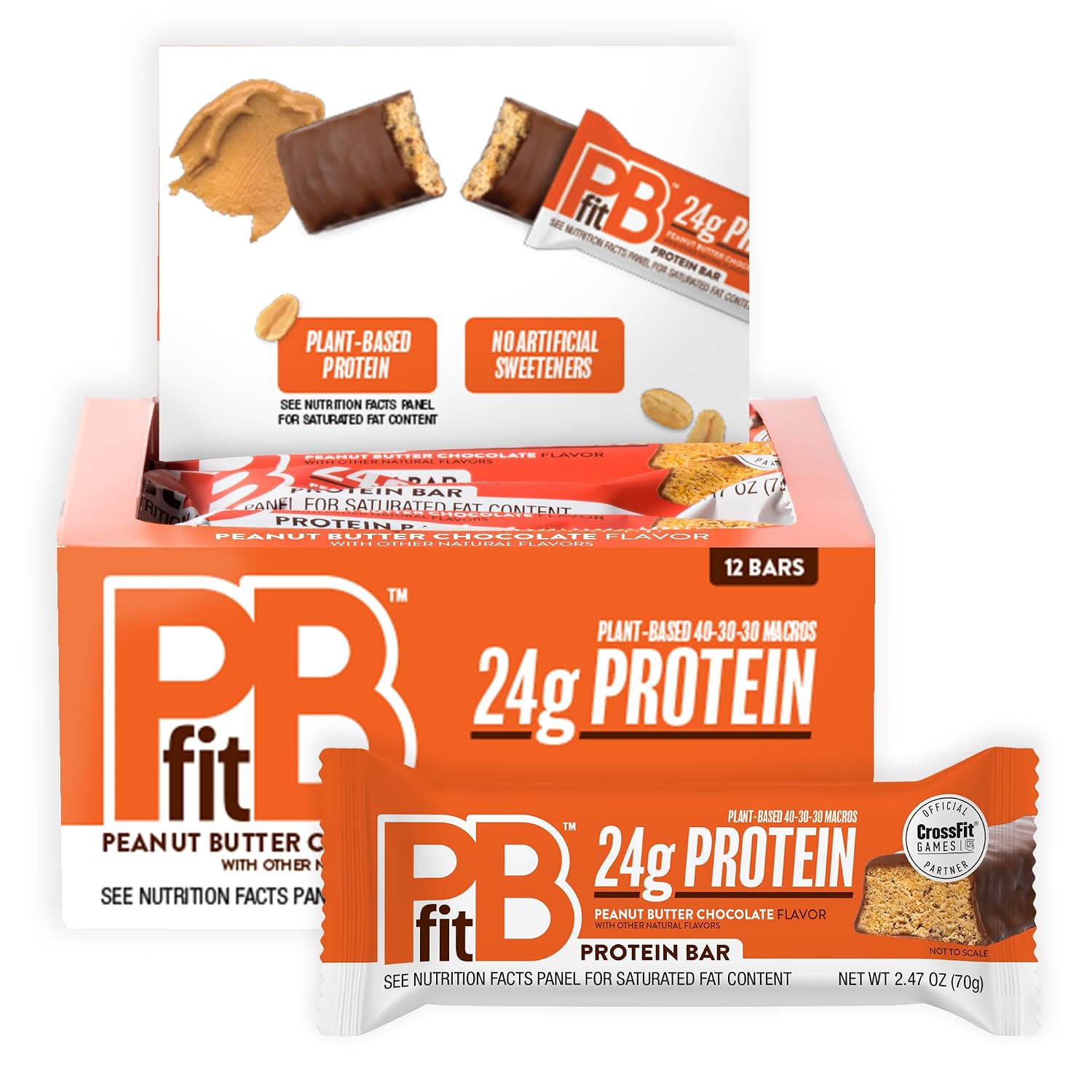 PBfit Peanut Butter Chocolate Protein Bars, 24g Protein, Gluten Free, Vegan, Plant-Based 40-30-30 Macros, 2.47 Oz (Pack of 12) PBfit Peanut Butter Chocolate Protein Bars, 24g Protein, Gluten Free, Vegan, Plant-Based 40-30-30 Macros, 2.47 Oz (Pack of 12)