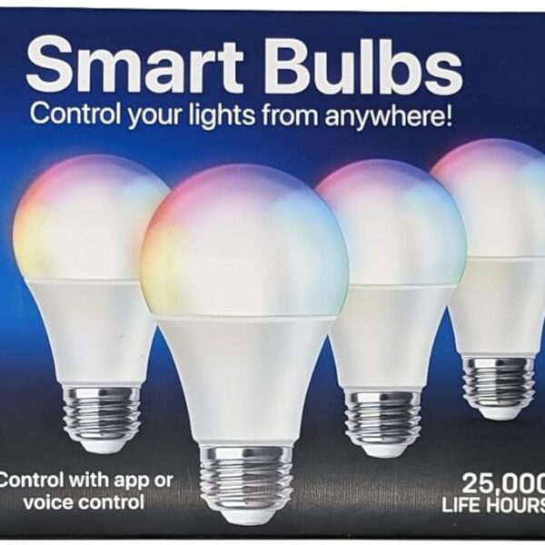 9W (60W Replacement) E26 Base A19 Color Changing Smart Light Bulb for Google and Alexa (4-Pack)