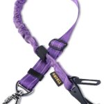 AUBELL Dog Seat Belt for Car,Updated 3-in-1 Adjustable Reflective Bungee Heavy Duty Dog Car Harness Tether with Clip Hook Latch & Buckle,Swivel Zinc Alloy Carabiner,Purple
