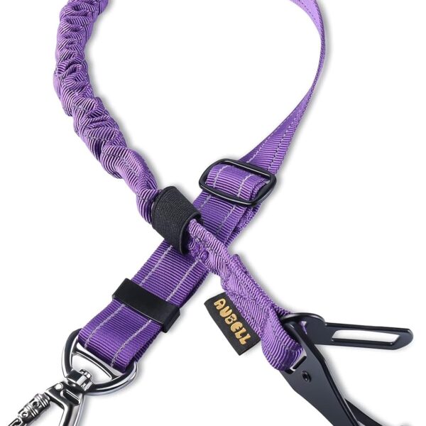 AUBELL Dog Seat Belt for Car,Updated 3-in-1 Adjustable Reflective Bungee Heavy Duty Dog Car Harness Tether with Clip Hook Latch & Buckle,Swivel Zinc Alloy Carabiner,Purple