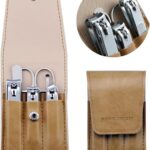 Nail Clipper Set, 6 Pcs Toenail Clippers, Stainless Steel Fingernail Clipper, and PU Leather Manicure Set, Gift Ideas (Beige)