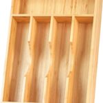 Umilife Bamboo Kitchen Drawer Organizer, 9 Inch Silverware Utensils Tray Holder for Small Drawer, Wood Caddy for Flatware Cutlery Knives