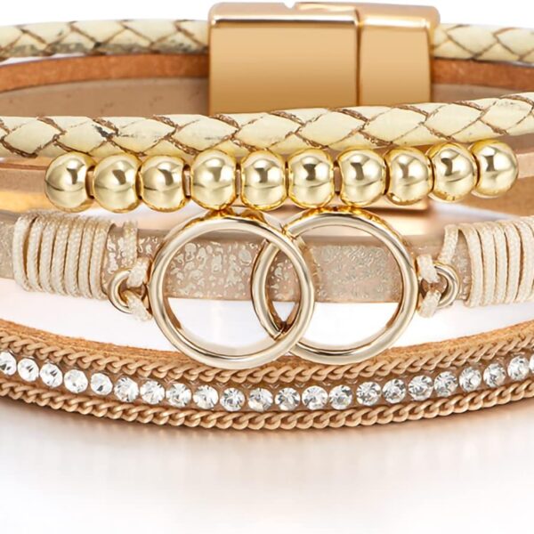 Fesciory Leopard Bracelet for Women, Boho Leather Wrap Multi-Layer Pearl Crystal Bracelet Bangle Jewelry