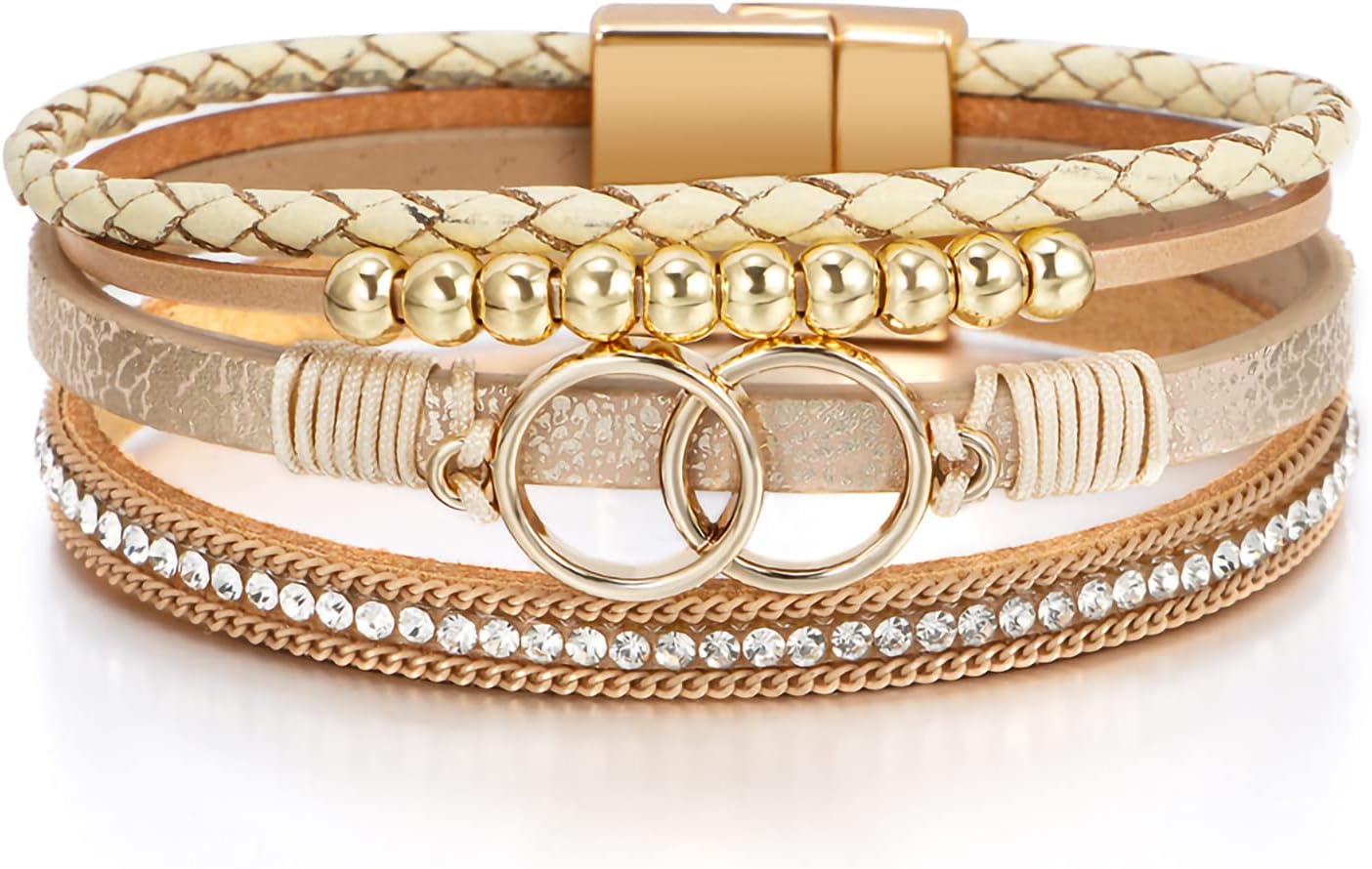 Fesciory Leopard Bracelet for Women, Boho Leather Wrap Multi-Layer Pearl Crystal Bracelet Bangle Jewelry Fesciory Leopard Bracelet for Women, Boho Leather Wrap Multi-Layer Pearl Crystal Bracelet Bangle Jewelry