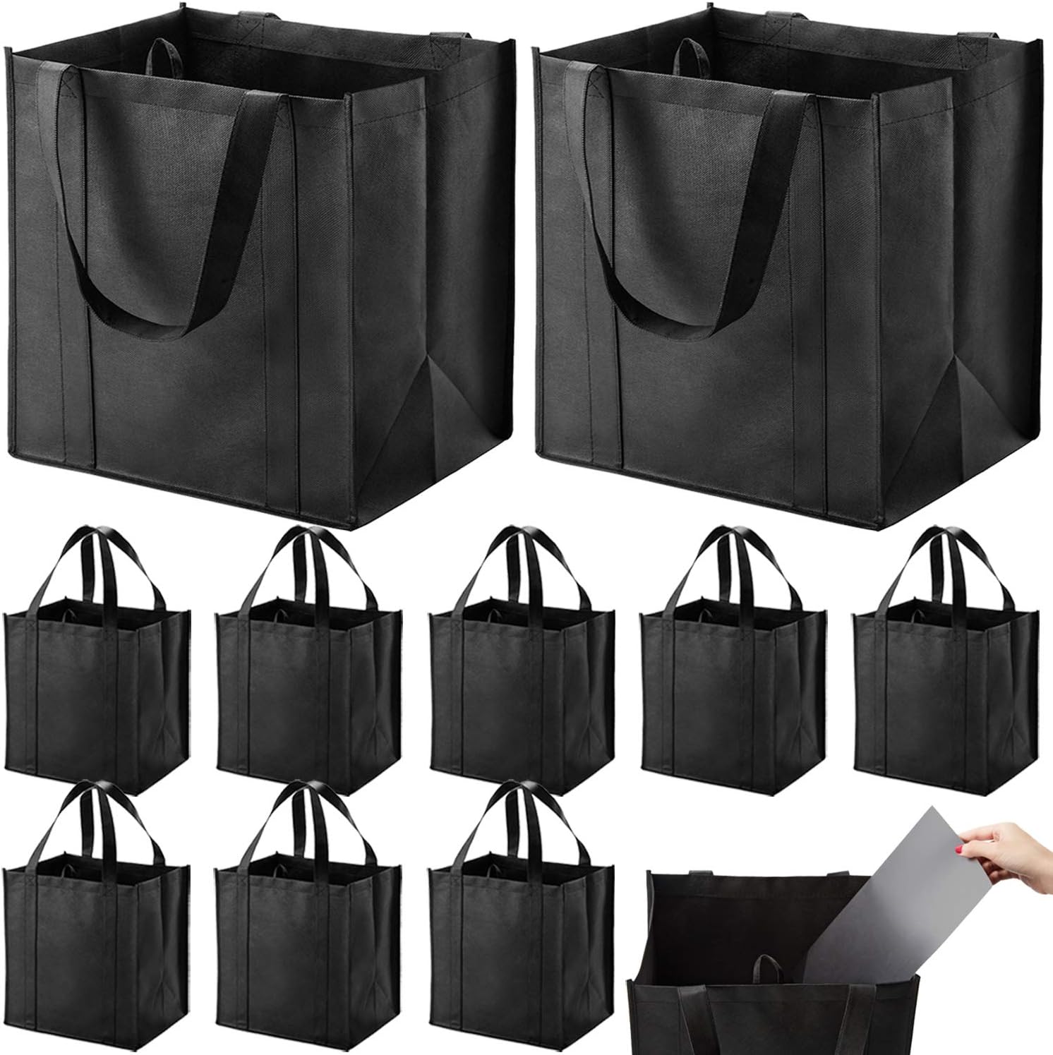NERUB Set of 10 Reusable Grocery Bags Heavy Duty Shopping Bags Large Grocery Totes with Reinforced Bottom Super Sturdy Handles, Black NERUB Set of 10 Reusable Grocery Bags Heavy Duty Shopping Bags Large Grocery Totes with Reinforced Bottom Super Sturdy Handles, Black