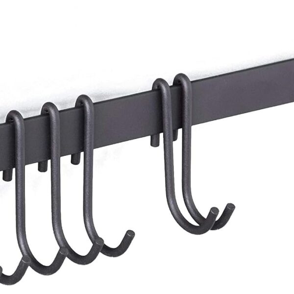 Wallniture Gourmet Kitchen Rail with 10 Hooks, Wall Mounted Wrought Iron Hanging Utensil Holder Rack with Black 17 Inch