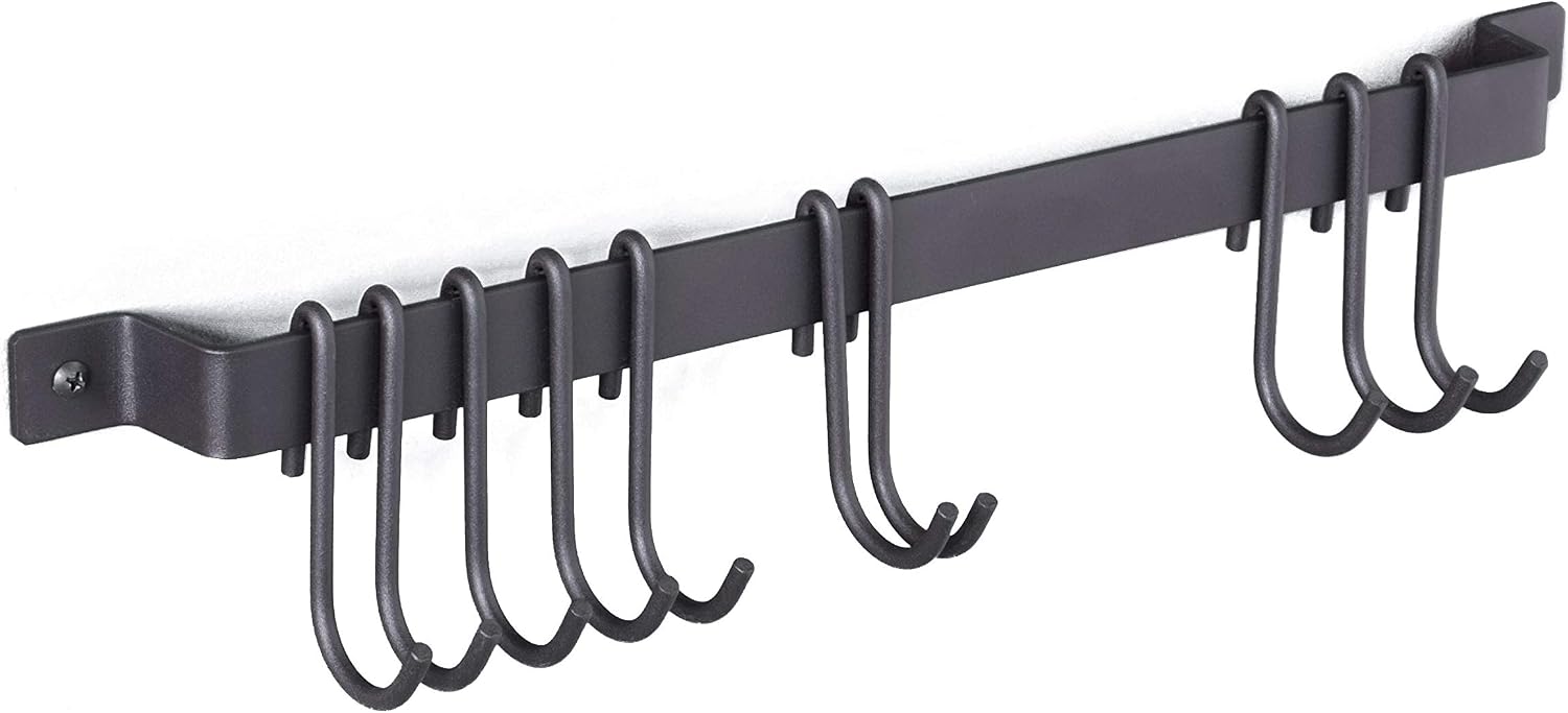 Wallniture Gourmet Kitchen Rail with 10 Hooks, Wall Mounted Wrought Iron Hanging Utensil Holder Rack with Black 17 Inch Wallniture Gourmet Kitchen Rail with 10 Hooks, Wall Mounted Wrought Iron Hanging Utensil Holder Rack with Black 17 Inch