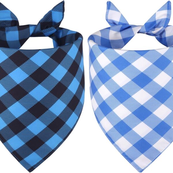 Dog Bandanas Boy Large 2PCS, Summer Spring Blue Scarf, Durable Triangle Reversible Bibs Handkerchief for Puppy Pet