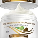 VITAMINS hair cosmetics Keratin Hair Mask - Protein Repair Keratin Treatment - Deep Conditioner for Dry, Damaged, Curly, Straight & Frizzy Hair with Biotin, Collagen & Castor Oil - 8.5 Fl Oz