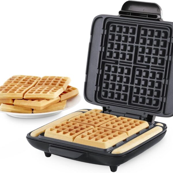 Dash No-Drip Waffle Maker - Makes Four Waffles at Once for Hassle-Free Breakfasts - Dual Nonstick Heating Plates & Quick Heat-Up System - Easy-Release Surface - Silver