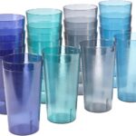 US Acrylic Cafe Plastic Reusable Tumblers (Set of 16) 20-ounce Water Cups Coastal Colors | Restaurant Style Drinking Glasses Value Set, Stackable, BPA-free, Made in the USA | Top-rack Dishwasher Safe