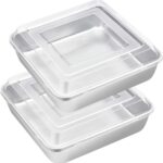 E-far 8 x 8-Inch Baking Pan with lid, Square Cake Brownie Baking Pans Stainless Steel Bakeware Set of 2, Non-toxic & Healthy, Easy Clean & Dishwasher Safe - 4 Pieces(2 Pans + 2 Lids)
