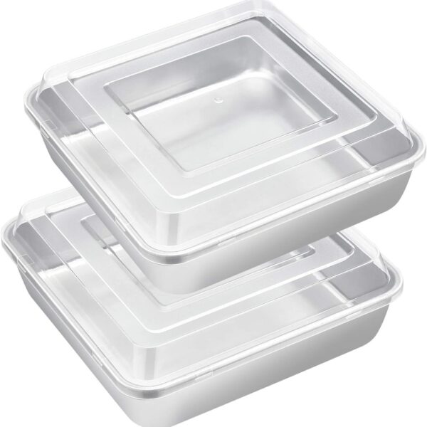 E-far 8 x 8-Inch Baking Pan with lid, Square Cake Brownie Baking Pans Stainless Steel Bakeware Set of 2, Non-toxic & Healthy, Easy Clean & Dishwasher Safe - 4 Pieces(2 Pans + 2 Lids)