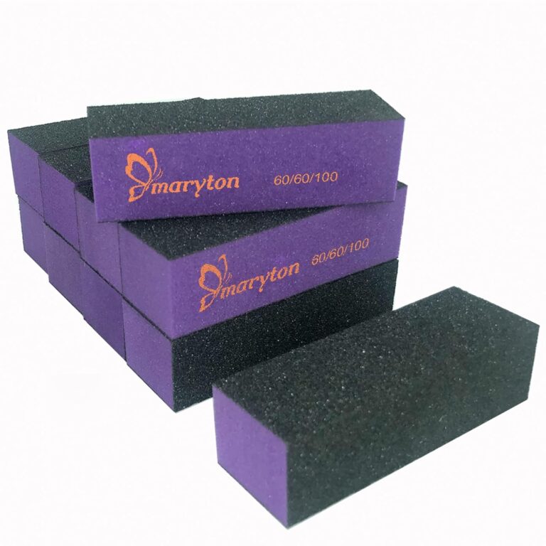 Maryton Nail Buffer Sanding Block Polisher Buffing File 60/100 Grit for Acrylic Nail Art Kit Manicure Tools 10 PCS (Black Purple) | Coarse, 3 Way Professional Buffing Blocks, Salon Grade, Manicure Tools Kit, Black Purple