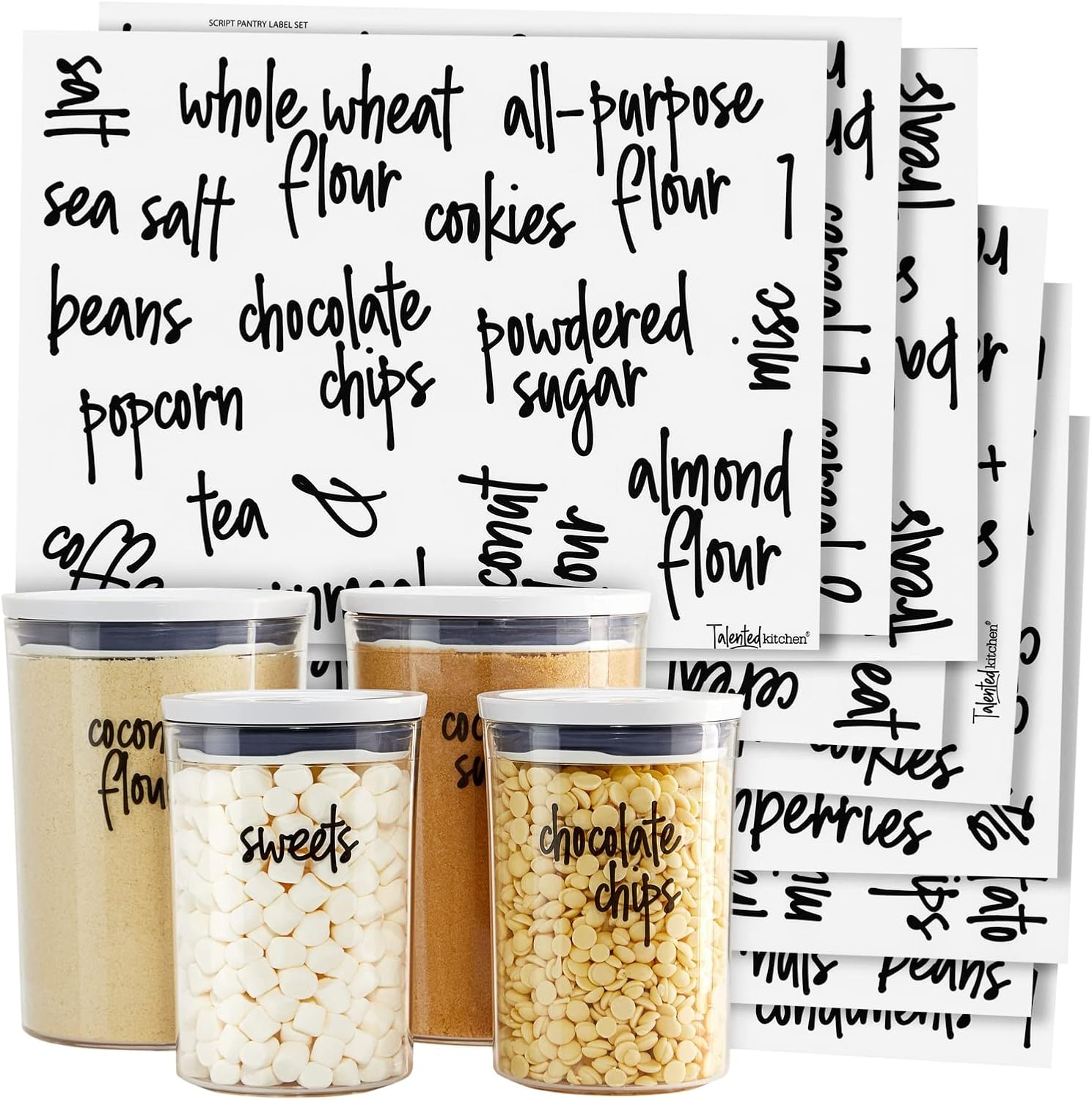Talented Kitchen Pantry Labels for Food Containers - 157-Piece, Black Script Vinyl - Jar & Bin Labels & Food Storage Organization Stickers Talented Kitchen Pantry Labels for Food Containers - 157-Piece, Black Script Vinyl - Jar & Bin Labels & Food Storage Organization Stickers