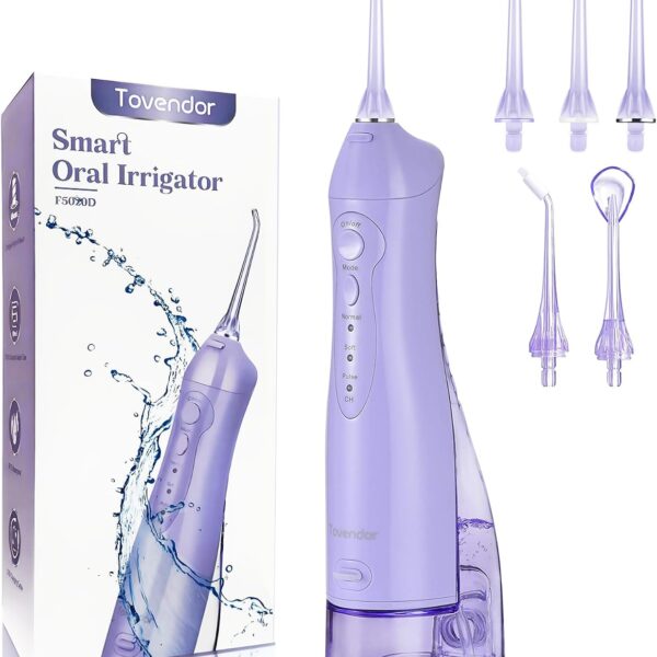 TOVENDOR Electric Water Flosser, Cordless Rechargeable Dental Oral Irrigator IPX7 Waterproof 300ML Travel Water Teeth Cleaner with 5 Tips for Braces Care Teeth Gums Cleaning, Home Office Daily Use