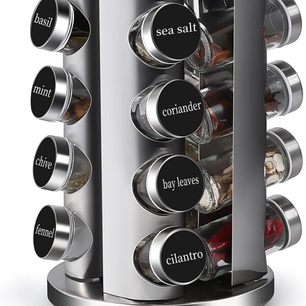 DOUBLE 2 C Revolving Countertop Spice Rack Stainless Steel Seasoning Storage Organization,Spice Carousel Tower for Kitchen Set of 16 Jars (16Jars)