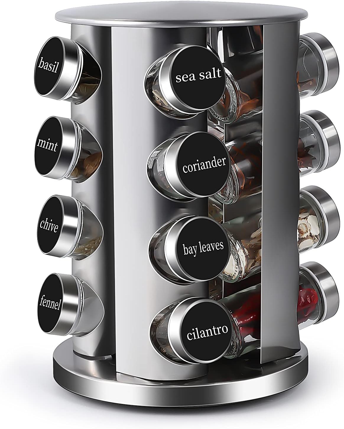 DOUBLE 2 C Revolving Countertop Spice Rack Stainless Steel Seasoning Storage Organization,Spice Carousel Tower for Kitchen Set of 16 Jars (16Jars) DOUBLE 2 C Revolving Countertop Spice Rack Stainless Steel Seasoning Storage Organization,Spice Carousel Tower for Kitchen Set of 16 Jars (16Jars)