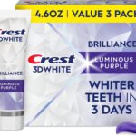 Crest 3D White Brilliance Luminous Purple Teeth Whitening Toothpaste, 4.6 oz Pack of 3, Anticavity Fluoride Toothpaste, Fights 100% More Surface Stains, 24 Hour Active Stain Prevention