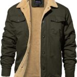 EKLENTSON Men's Winter Jacket Thick Thermal Cotton Warm Fleece Lined Coat Trucker Lapel Work Cargo Jackets for Men
