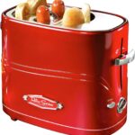 Nostalgia 2 Slot Hot Dog and Bun Toaster with Mini Tongs, Retro Hot Dog Toaster, Hot Dog Cooker that Works with Chicken, Turkey, Veggie Links, Sausages and Brats, Metallic Red