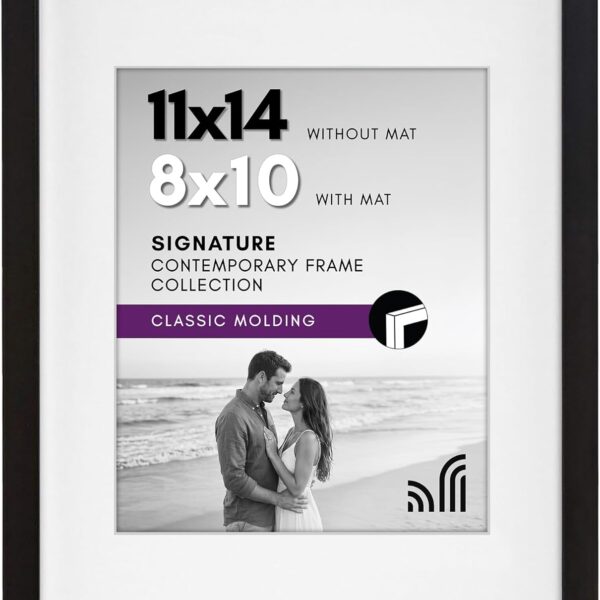 Americanflat 11x14 Picture Frame with Shatter-Resistant Glass - Use as 8x10 Frame with Mat or Display 11x14 Photo Without Mat - Signature Collection - Picture Frames for Wall Display - Black