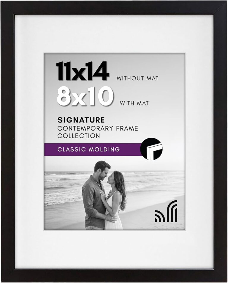 Americanflat 11x14 Picture Frame with Shatter-Resistant Glass - Use as 8x10 Frame with Mat or Display 11x14 Photo Without Mat - Signature Collection - Picture Frames for Wall Display - Black