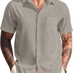 COOFANDY Men's Casual Short Sleeve Button Down Summer Beach Shirt Lightweight Textured Wrinkle Free Untucked Shirts