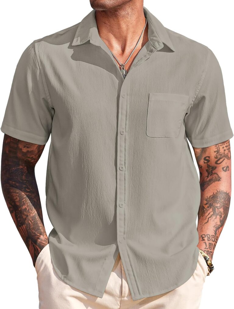 COOFANDY Men's Casual Short Sleeve Button Down Summer Beach Shirt Lightweight Textured Wrinkle Free Untucked Shirts