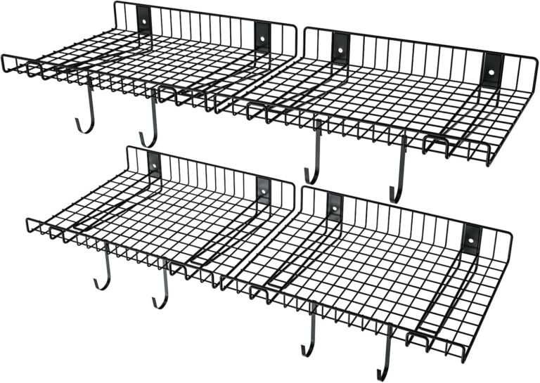 4 Pack Garage Wall Shelf, Wall Mounted Storage Shelves, Heavy Duty Metal Shelves for Room Wall, Loads 160 LBS Floating Shelves Mesh Storage Rack for Garage, Office, Basement,Wall Cabinet and Kitchen