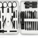 Manicure Set, Jubolion 19pcs Stainless Steel Professional Nail Clippers Pedicure Set with Black Leather Storage Case, Portable Grooming Kit for Travel or Home, Perfect Gifts Women and Men (Black)