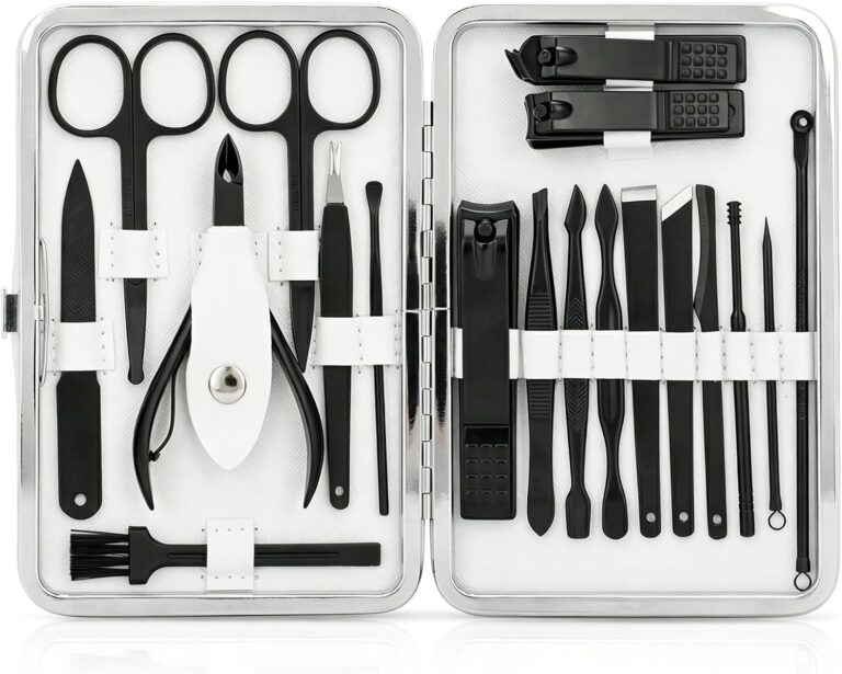 Manicure Set, Jubolion 19pcs Stainless Steel Professional Nail Clippers Pedicure Set with Black Leather Storage Case, Portable Grooming Kit for Travel or Home, Perfect Gifts Women and Men (Black)