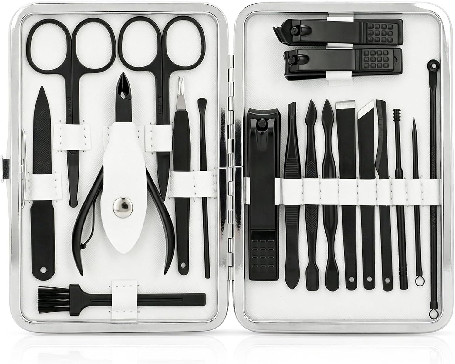Manicure Set, Jubolion 19pcs Stainless Steel Professional Nail Clippers Pedicure Set with Black Leather Storage Case, Portable Grooming Kit for Travel or Home, Perfect Gifts Women and Men (Black) Manicure Set, Jubolion 19pcs Stainless Steel Professional Nail Clippers Pedicure Set with Black Leather Storage Case, Portable Grooming Kit for Travel or Home, Perfect Gifts Women and Men (Black)