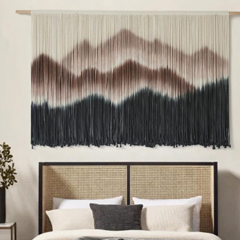 IOWER Macrame Wall Hanging 57" W x 35" L Brown Mountain Dip-Dyed Macrame Wall Decor Large Modern Fiber Art Boho Wall Decor