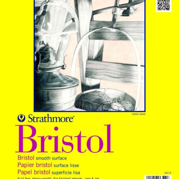 Strathmore 300 Series Bristol Paper Pad, Smooth, Tape Bound, 9x12 inches, 20 Sheets (100lb/270g) - Artist Paper for Adults and Students - Markers, Pen and Ink
