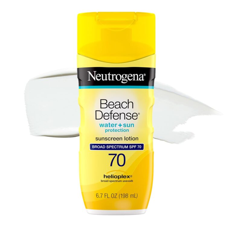 Neutrogena Beach Defense Sunscreen Lotion SPF 70 Broad Spectrum UVA UVB Protection Lightweight Water Resistant up to 80 Minutes Beach-Strength Sun Protection for Whole Family, 6.7 fl oz