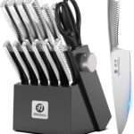 imarku Knife Block Set, 14Pcs High Carbon Stainless Steel Knife Set with Block, Kitchen Knife Set Black, Dishwasher Safe, Build-in Sharpener, Gifts for Men