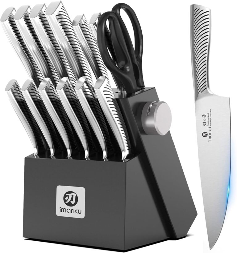 imarku Knife Block Set, 14Pcs High Carbon Stainless Steel Knife Set with Block, Kitchen Knife Set Black, Dishwasher Safe, Build-in Sharpener, Gifts for Men