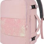 Taygeer 35L Personal Item Travel Backpack for Women, Carry on Backpack | Laptop Backpack with Water Bottle Pocket & Shoe Pouch, Airline Approved Backpack, Nurse Bag for Weekender Hiking,Pink Glitter