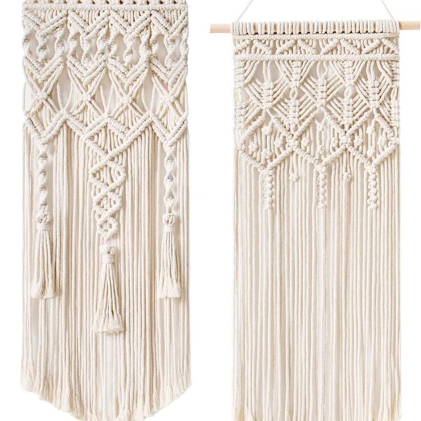 Mkono 2 Pcs Macrame Woven Wall Hanging Boho Chic Geometric Art Decor - Beautiful Bedroom Nursery Apartment Home Decoration, Gift for Girls Adults Birthday Christmas, 28" L x 13" W
