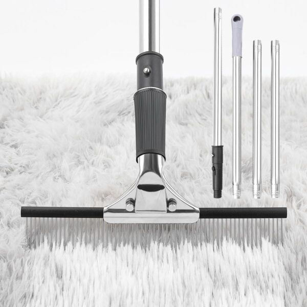 Big Carpet Rake with Long Handle, Making Carpets Fluffy Again, Clean Hair, Let Carpet Restore Softness(Iron, Black and Silver)