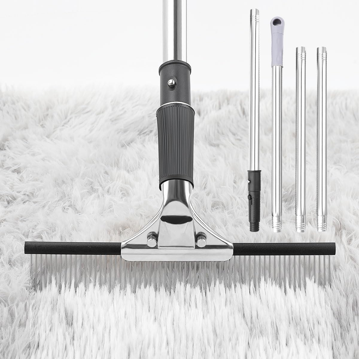 Big Carpet Rake with Long Handle, Making Carpets Fluffy Again, Clean Hair, Let Carpet Restore Softness(Iron, Black and Silver) Big Carpet Rake with Long Handle, Making Carpets Fluffy Again, Clean Hair, Let Carpet Restore Softness(Iron, Black and Silver)