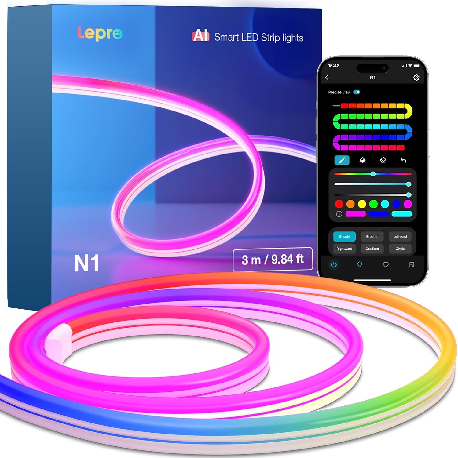 Lepro N1 AI Smart RGB Rope Lights for Christmas, Personalized AI Lighting Designer, LightBeats Music Sync, Color Segment DIY, Voice Control Via App, 9.84ft Wi-Fi & Bluetooth LED Strip Lights Lepro N1 AI Smart RGB Rope Lights for Christmas, Personalized AI Lighting Designer, LightBeats Music Sync, Color Segment DIY, Voice Control Via App, 9.84ft Wi-Fi & Bluetooth LED Strip Lights