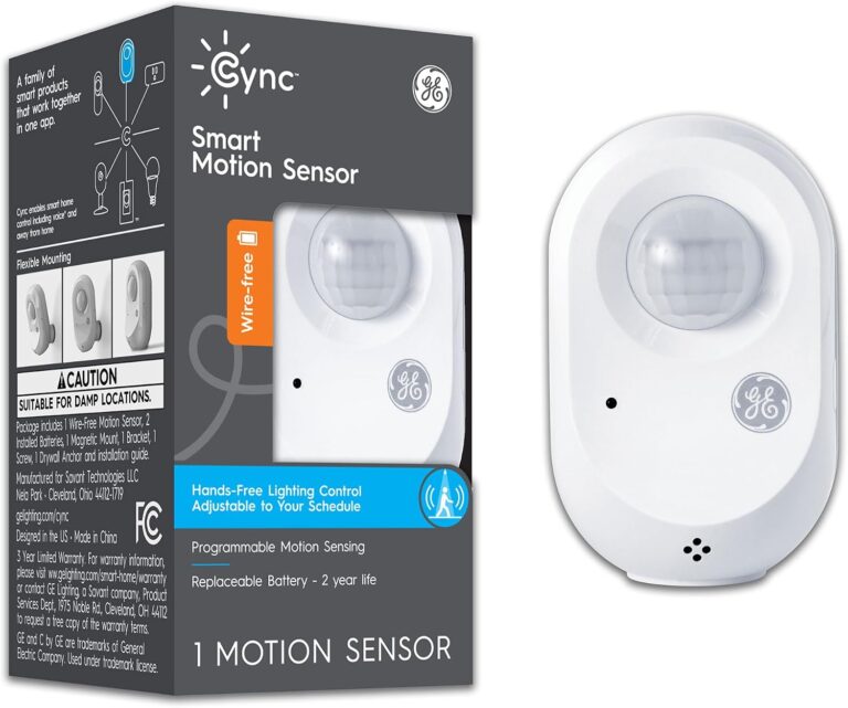 GE CYNC Wireless Smart Motion Sensor, Battery-Powered, Bluetooth Motion Sensor with Ambient Light Detection, Works with CYNC Smart Plugs, Switches and Bulbs, White