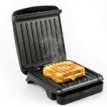 OVENTE 2-Serving Electric Indoor Grill & Panini Press with Easy Clean Non-Stick Plate Coating, Opens 90 Degrees, 10.7" x 7.7" Space Saving Design, 750W Contact Grill for Burgers & More, Black GP222B