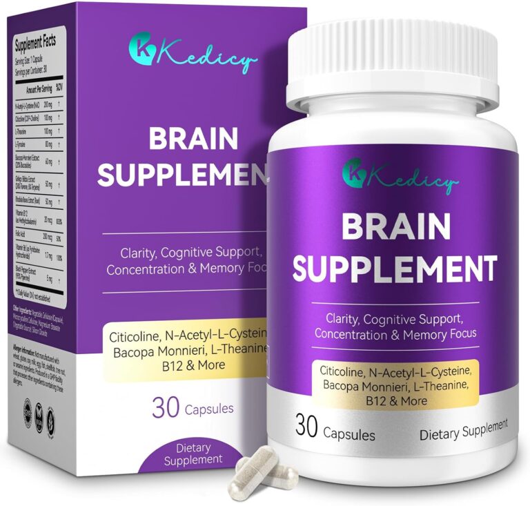 Brain Supplements for Memory and Focus, 11 in 1 Brain Supplement with NAC, B12, L-Theanine, Bacopa Monnieri & More - for Brain, Cognitive, Mental Clarity & Concentration - Vegan, 30 Caps(30 Servings)